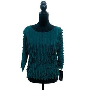 Hayley Matthews Women's M Teal Forest Fairy Textured Flutter Whimsigoth Top